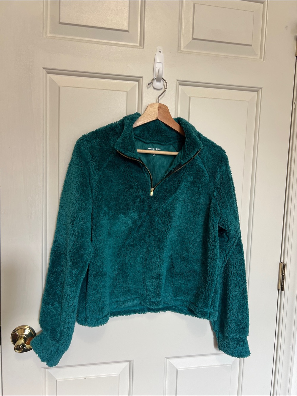 Year of Ours Teal Plush Quarter-Zip Teddy Jacket